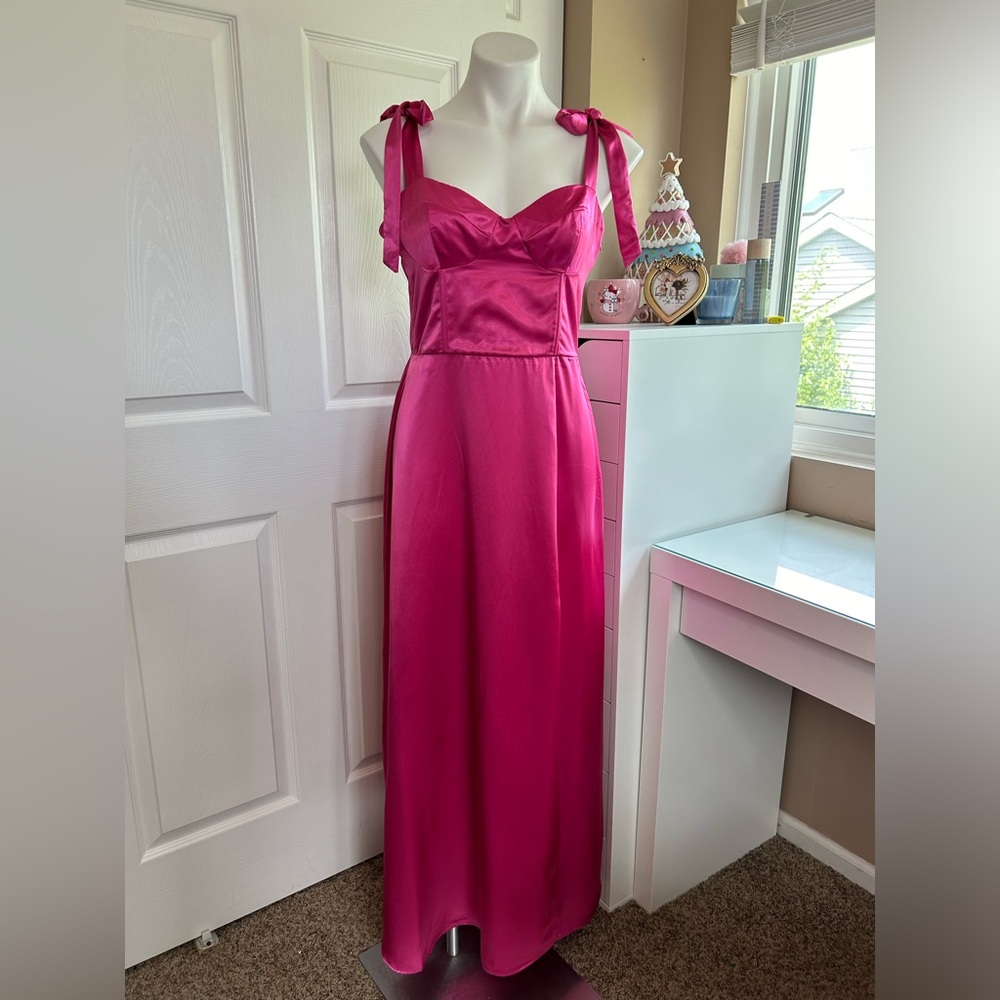 H&M Pink Coset Bustier Tie Strap Maxi Dress
